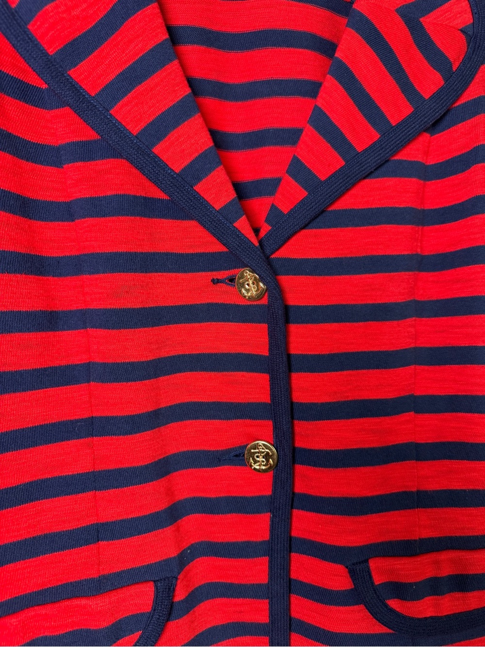 Cabi Red Navy Striped Cotton Button Blazer Nautical July 4 Coastal Preppy Size L - Picture 2 of 7
